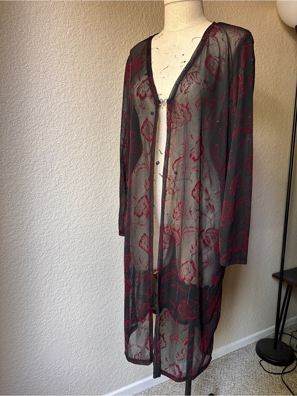 Vintage 90s Duster w/ Velvet Rose Accents and Glitter